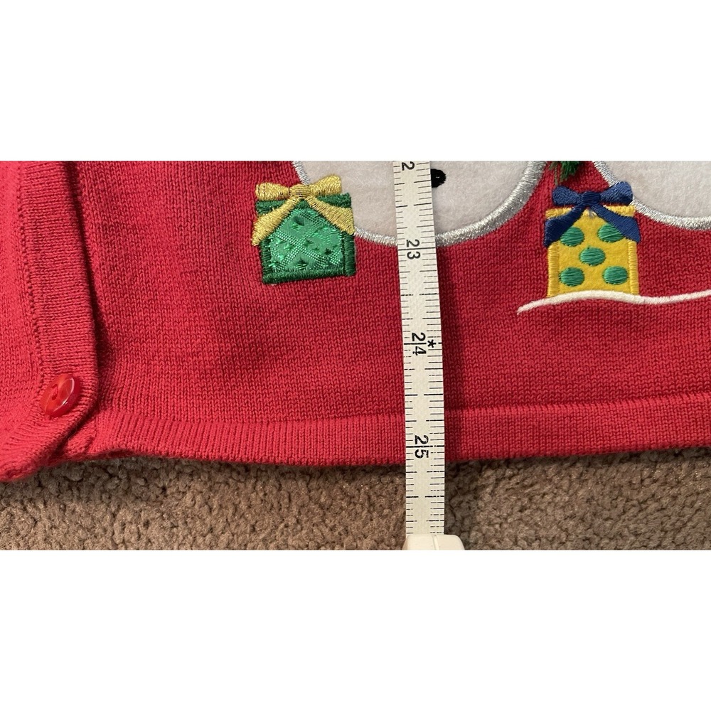 CROFT‎ & BARROW woman L Red Cardigan Sweater Button Christmas Snowmen Snowflakes - Picture 8 of 8